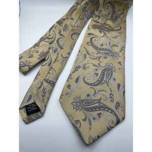 Pronto Uomo Mens Gold Silver Paisley 100% Silk Necktie Classic Formal Tie